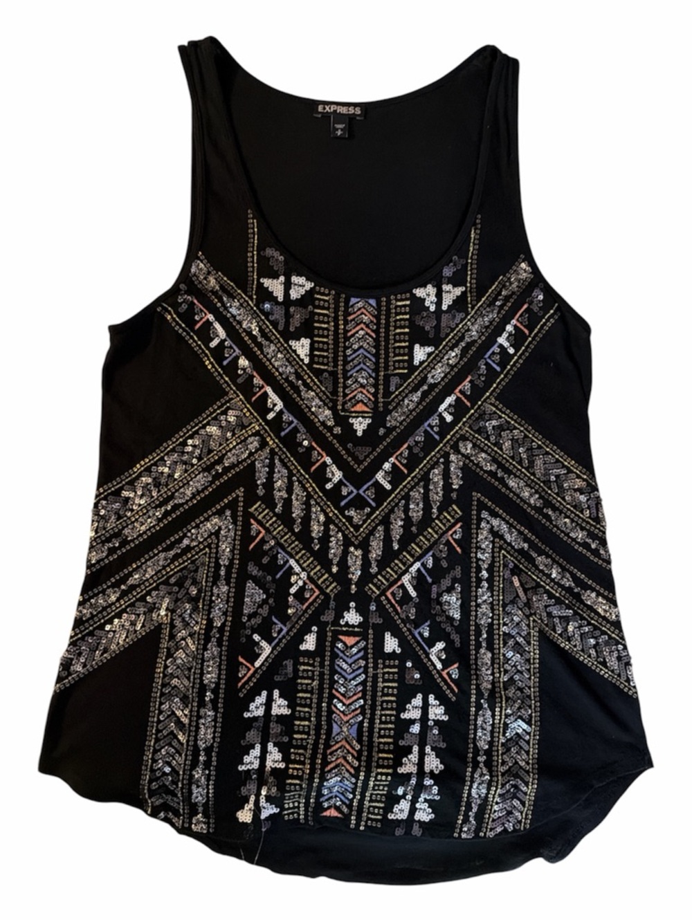 Express Black Beaded Geo-Embellished Tank Top